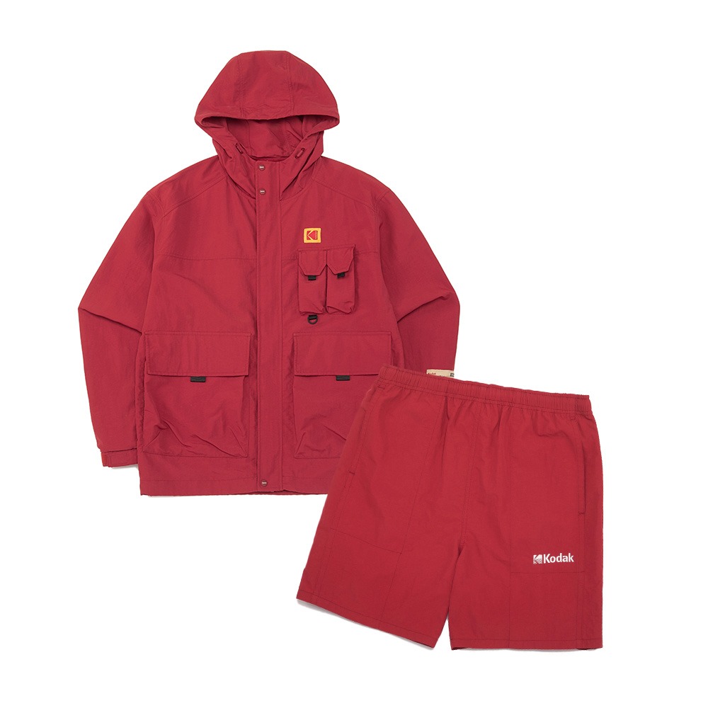 [SET] 에센셜 미니 로고 후드 자켓 &amp;  우븐 숏팬츠 RED